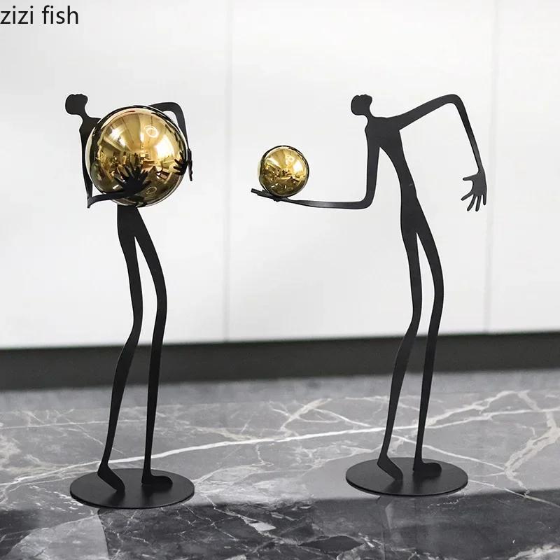 Abstract Character Statue Metal Handicraft Gold Balls Decorative Character Figurines Sculpture Home Decoration Accessories