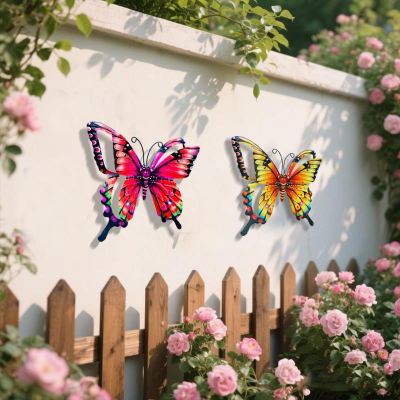 3D Iron Butterfly Wall Art, Vintage Metal Garden Wall Decor Hand-Painted Outdoor Hanging Ornament for Patio Yard Home-Rustproof