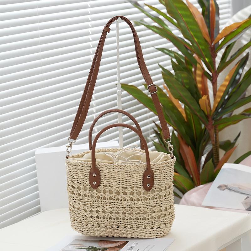 Woven Straw Tote Bag Hollow Out Shoulder Bag Women Beach Basket Purse Summer Handbag