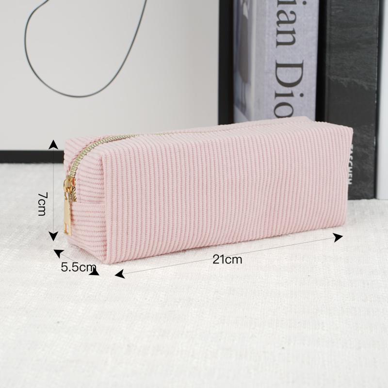 Vintage Simple Solid Color Corduroy Pencil Case Large Capacity Stationery Storage Bag School Supplies