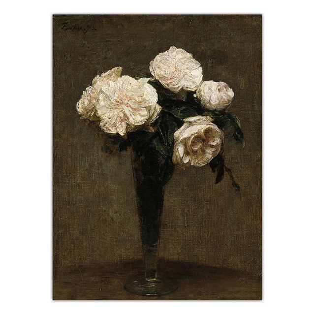 Pictură în ulei pe pânză Floare Vinatge Artă de perete Decor pentru casă Print Pânză Imagini de perete Poster Fantin-Latour Flori Francez Fără ramă