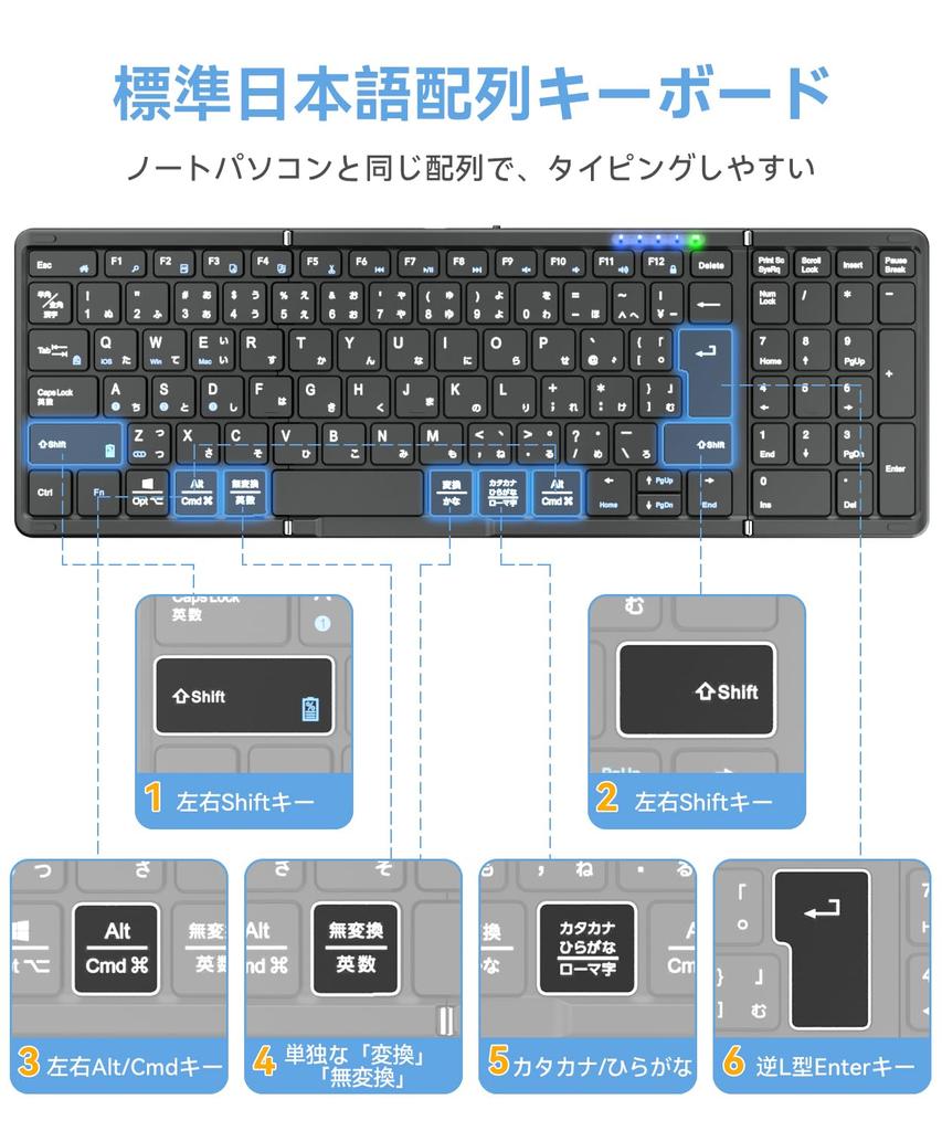 Omikamo Bluetooth with Numeric Japanese iPad Shift Enter Full Compatible with Lightweight [Latest Model] Keyboard, Foldable, Wireless, Keypad, Layout,