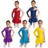 Meisjes Performance Jurk Lange Mouw Ronde Hals Patchwork Design Holle Rug Strass Schaatskleding