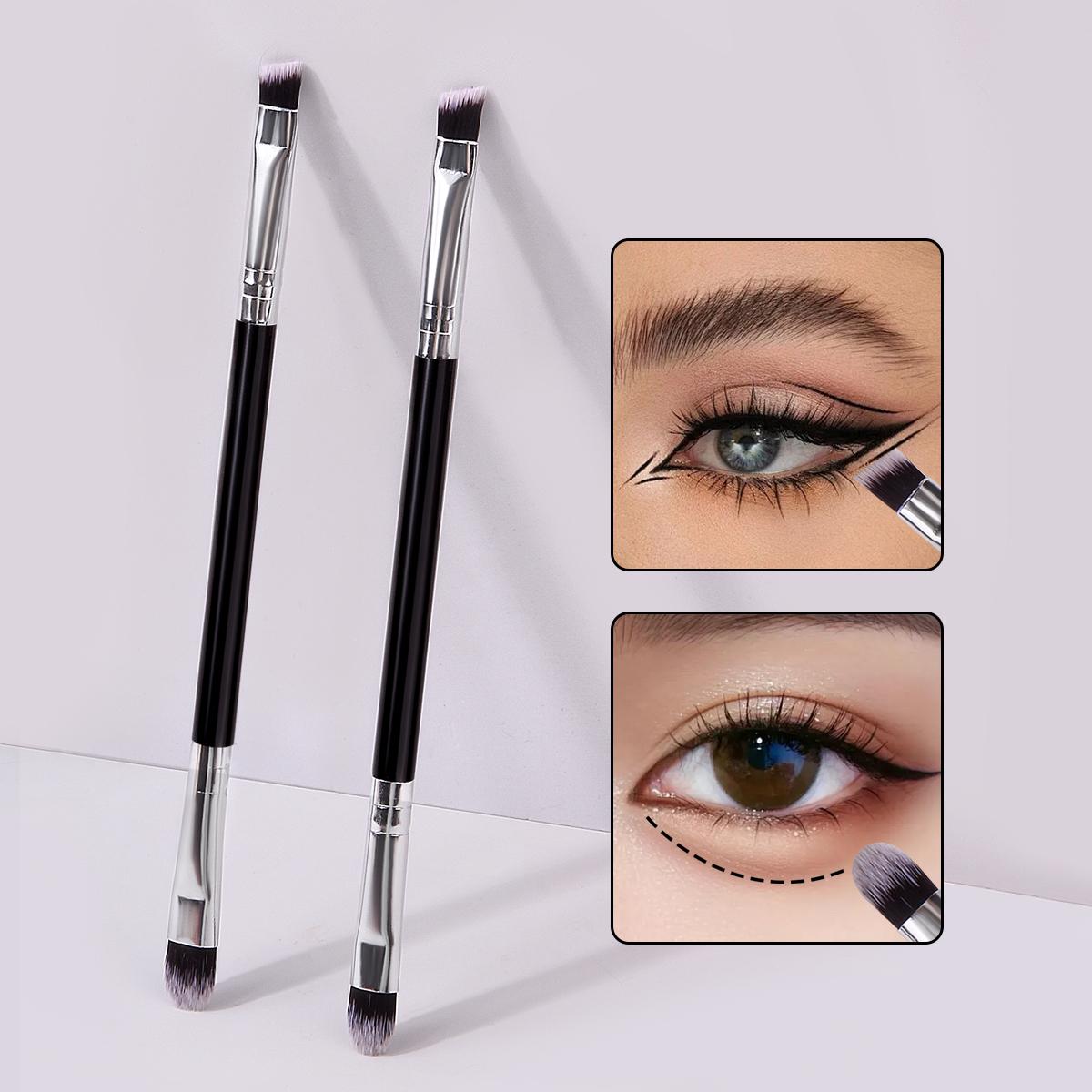 

2pcs portable double head eyeshadow brush eyebrow brush eye brush face down to lie silkworm detail eye makeup brush чёрный