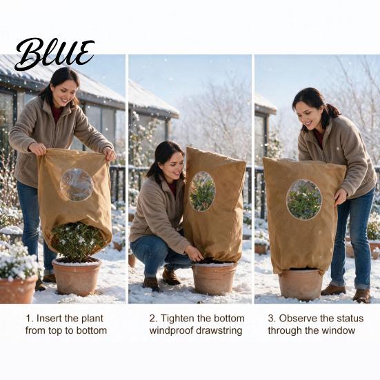 Winter Plant Care Equipment Cover with Round Window Zipper And Drawstring Non-Woven Indoor Outdoor Protection Fabric Frost Blanket for Shrubs Trees
