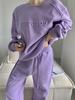 Purple Women’s Casual Running Sportswear Set - 2025 Spring/Autumn Fashion: Loose Sweatshirt & Long Pants Two-Piece.