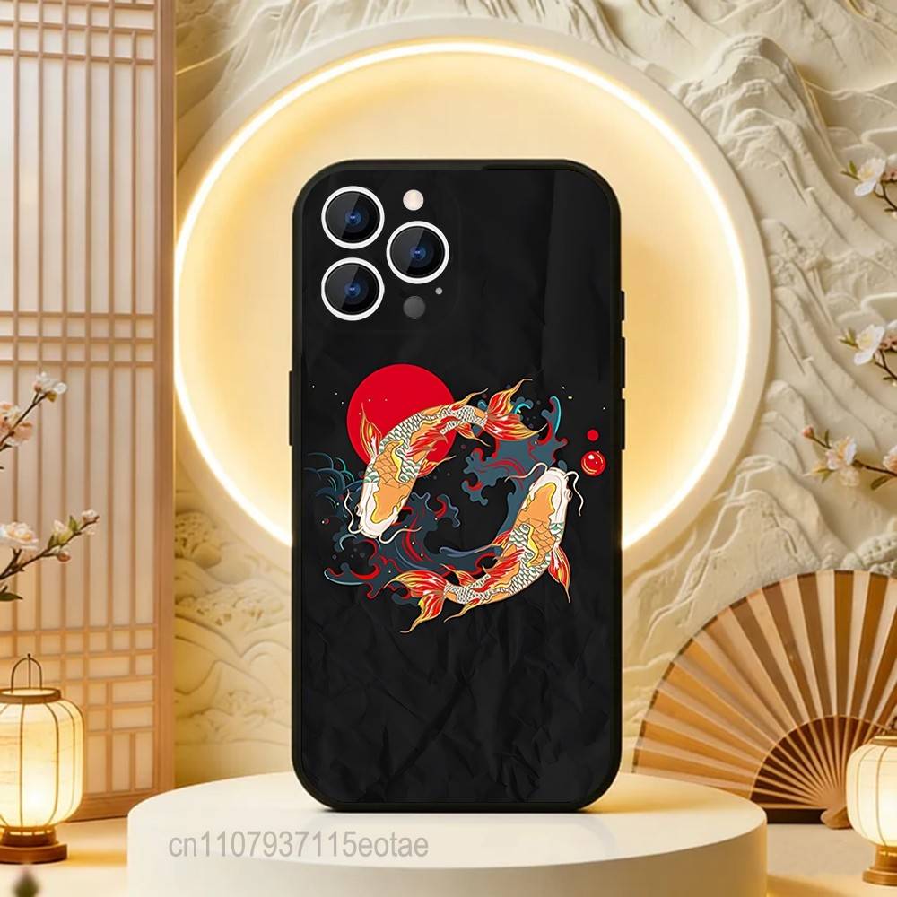 Koi Carp YIN YANG For iPhone 12,16,13,14,15,17,11,Pro,Max,Plus,E,Air,Mini TPU Soft to Skin-friendly phone case