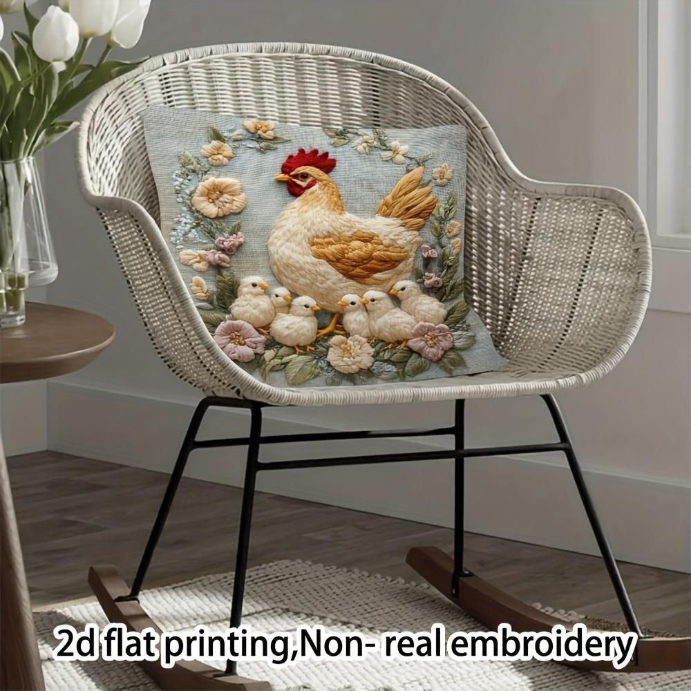 2D flat- Rustic Hen and Chicks Floral Throw Pillow Cover Farmhouse Style Square Cushion Case for Home Sofa Decor