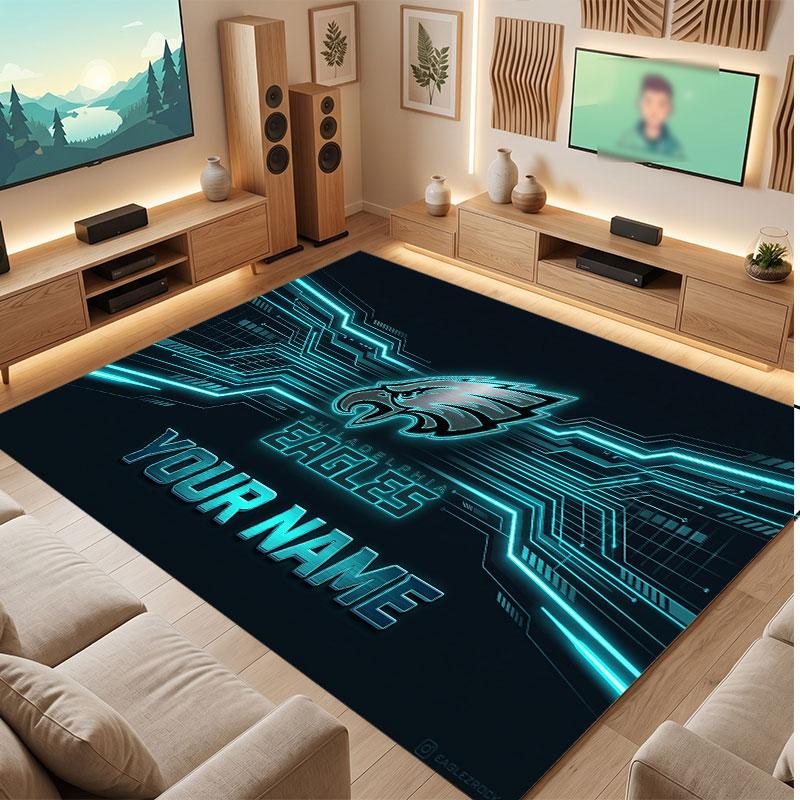 Philadelphia Eagles Personalisiertes Kristall-Samt-Teppich, Benutzerdefinierter Namens-Text Weicher Anti-Rutsch-Teppich für Wohnzimmer Schlafzimmer