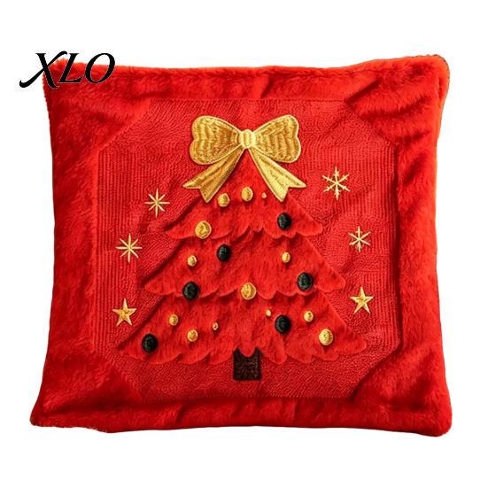 Soft Skin Friendly Cushion Covers Christmas Plush Pillowcase, 3D Embroidered Design Throw Pillow Retro Dark Green Cover, Decorative Cover for Holiday