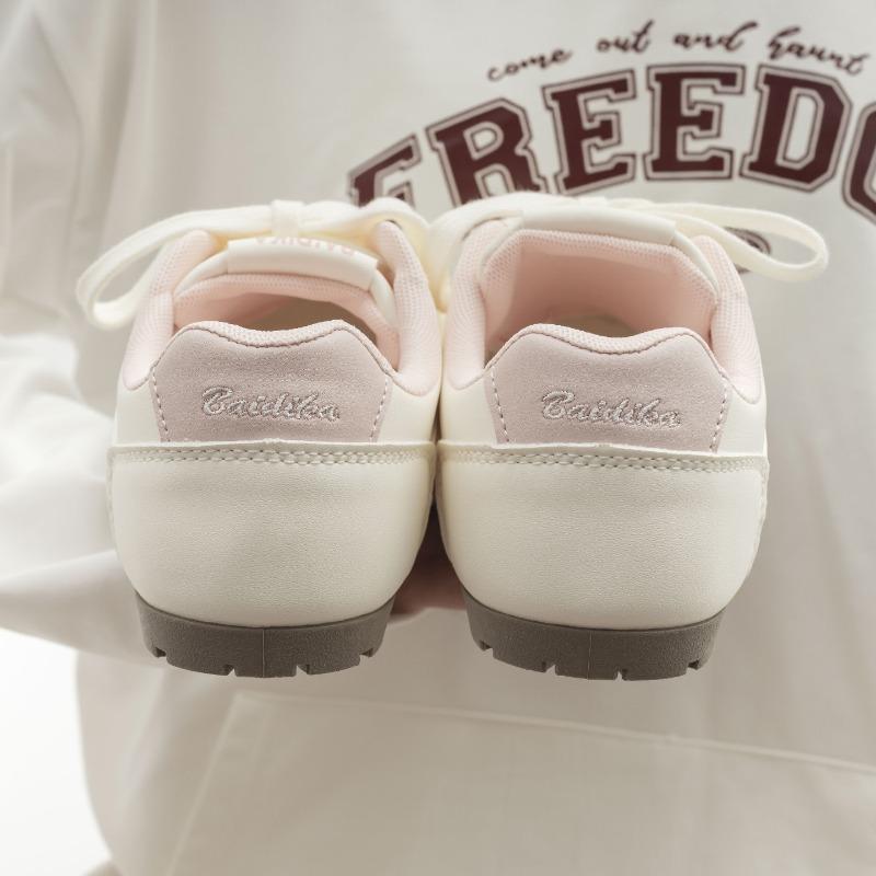 Round Toe Flat Bottom Dexun Shoes Fashionable and Versatile Women's Shoes Comfortable Sports Shoes Casual White Shoes