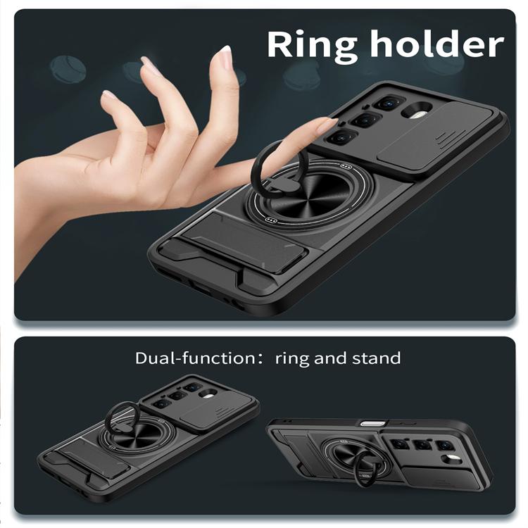 For Infinix Hot 60i Hot 60 Smart 10 Tecno Pop 10 Spark Go Lens Sliding Window Cover Car Magnetic Ring Double Bracket Phone Case