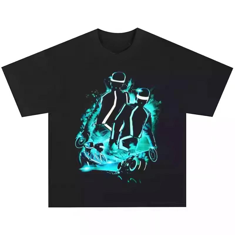 Comfortable season Daft Punk T-shirt Heren Dames Katoenen T-shirts Korte Mouw Retro Daft Punk Band Print T-shirt Heren Hip Hop Streetwear Oversized Top S