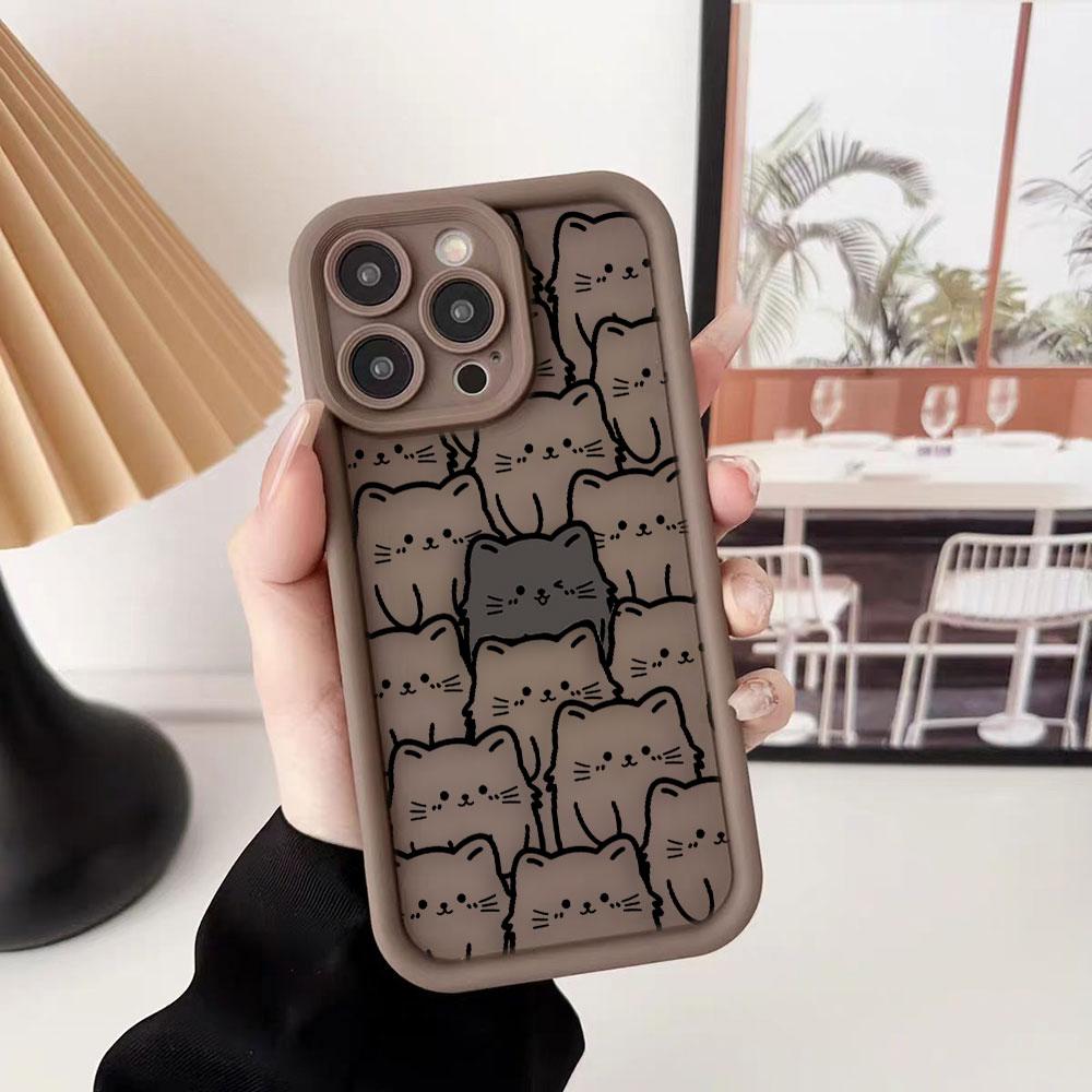 Funny Black Cartoon Cat Phone Case For iPhone Apple 17 AIR 16 16E 11 12 13 14 15 XR Plus Pro Max DIY Case TPU Shockproof Cover