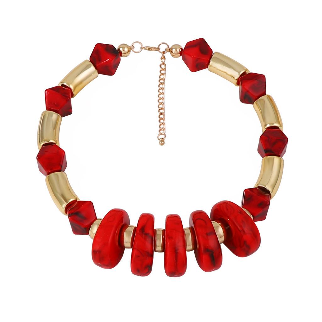 Personality Trend Hip Hop Punk Style Geometric Resin CCB Beaded Necklace Versatile Casual Women's Necklace Accessories
