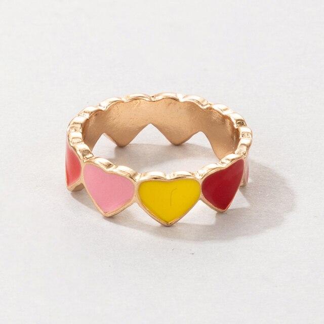 

2 шт. новые модные кольца в форме сердца и бабочки, разноцветные эмалевые кольца для женщин и девушек, сладкие кольца для вечеринок и клубов, ювелирные изделия Harajuku size 6.5