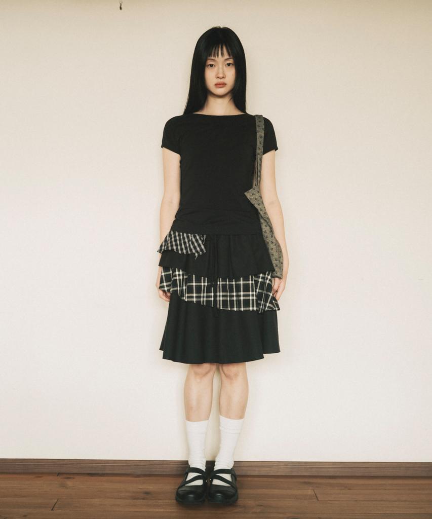 Ohesio Cancan Layered Skirt, Black Check