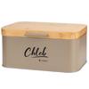 EliteHoff E-6087 Bread Bin, Oat-Coloured Steel with Bamboo Lid