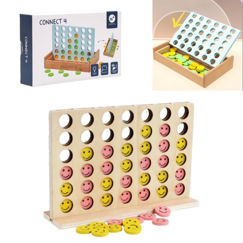 High-quality Wooden Connect Four Toy Interactive Game For Parent-child Bonding