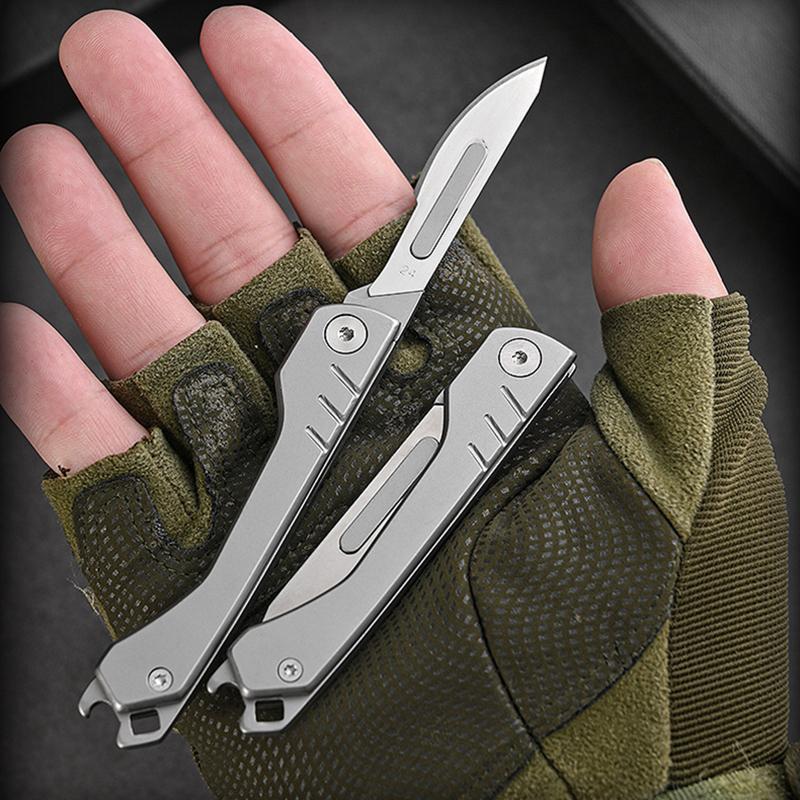 Stainless Steel Scalpel Bottle Opener Replaceable Blades Folding Knife Multifunctional Outdoor Survival Camping EDC Tool