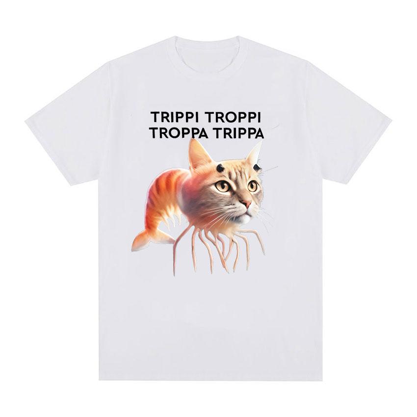 2025 Summer Trippi Troppi Cat Shrimps Funny Meme Italian Brainrot Humor Short Sleeve Tshirts 100 Pure Cotton Printed Tshirt