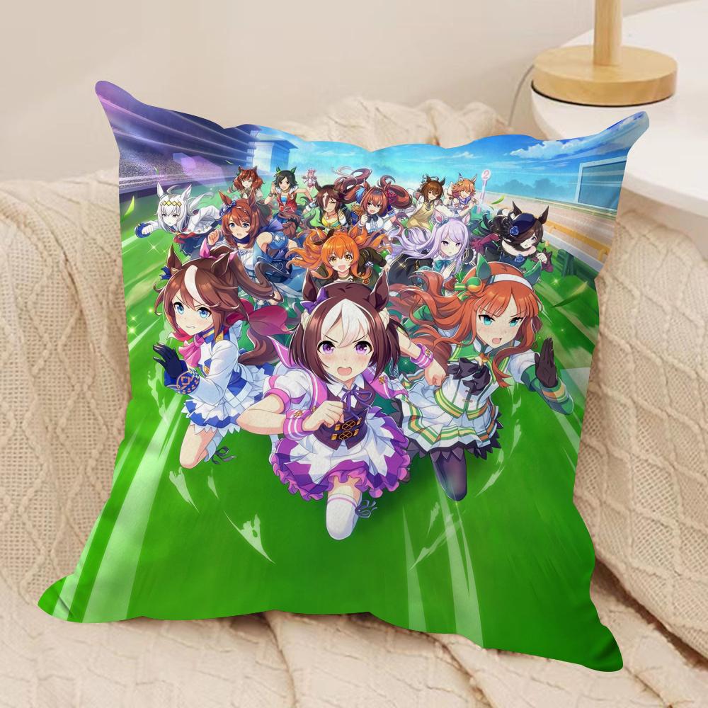 Game U-Uma M-Musume Pretty Derby Cushion Cover Soft Plush Fabric Double-Sided Printed Cushion Covers for All Seasons Home Decor