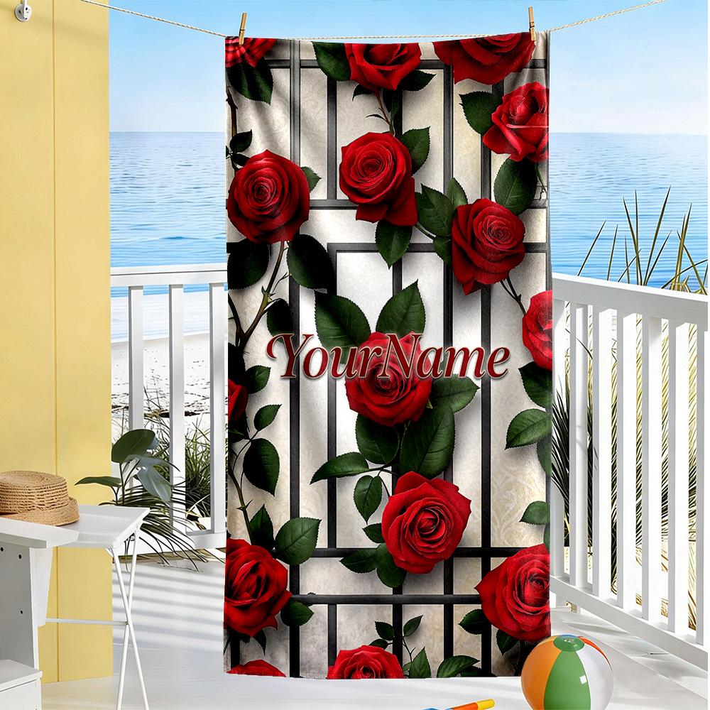 Rose Personalized Name Beach Towel Soft Durable Quick-Dry Suitable for Sports Travel Swimming Yoga Bathroom Beach And Pool
