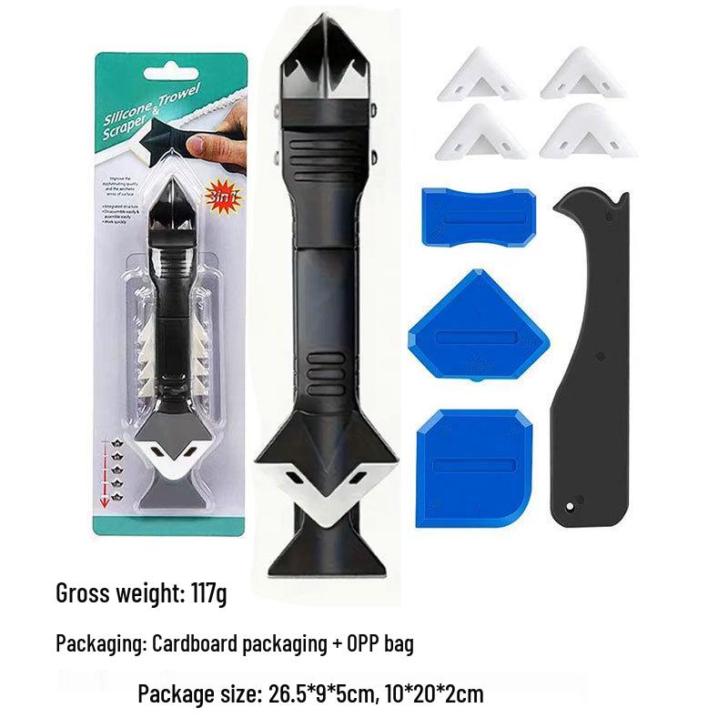 

Силиконовый инструмент для заделки швов 3-в-1 с головкой из нержавеющей стали: Очиститель герметика и скребок для затирки для кухни, ванной комнаты и окон.