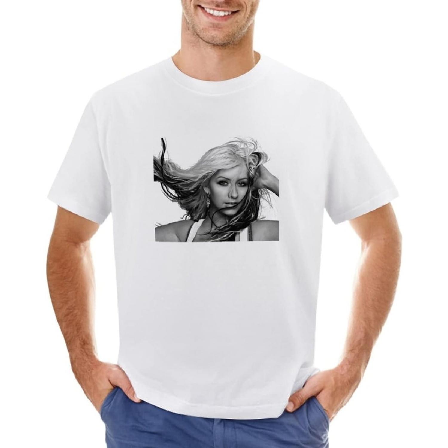 

JRLAMN Mens Short-Sleeve T-Shirt Christina Aguilera Cotton Crewneck T-Shirts Men s Workout Undershirts Top Tee(1) XXXXXL білий