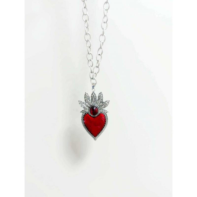 Fashionable Silver Plated Enamel Sacred Red Heart Necklace Pendant
