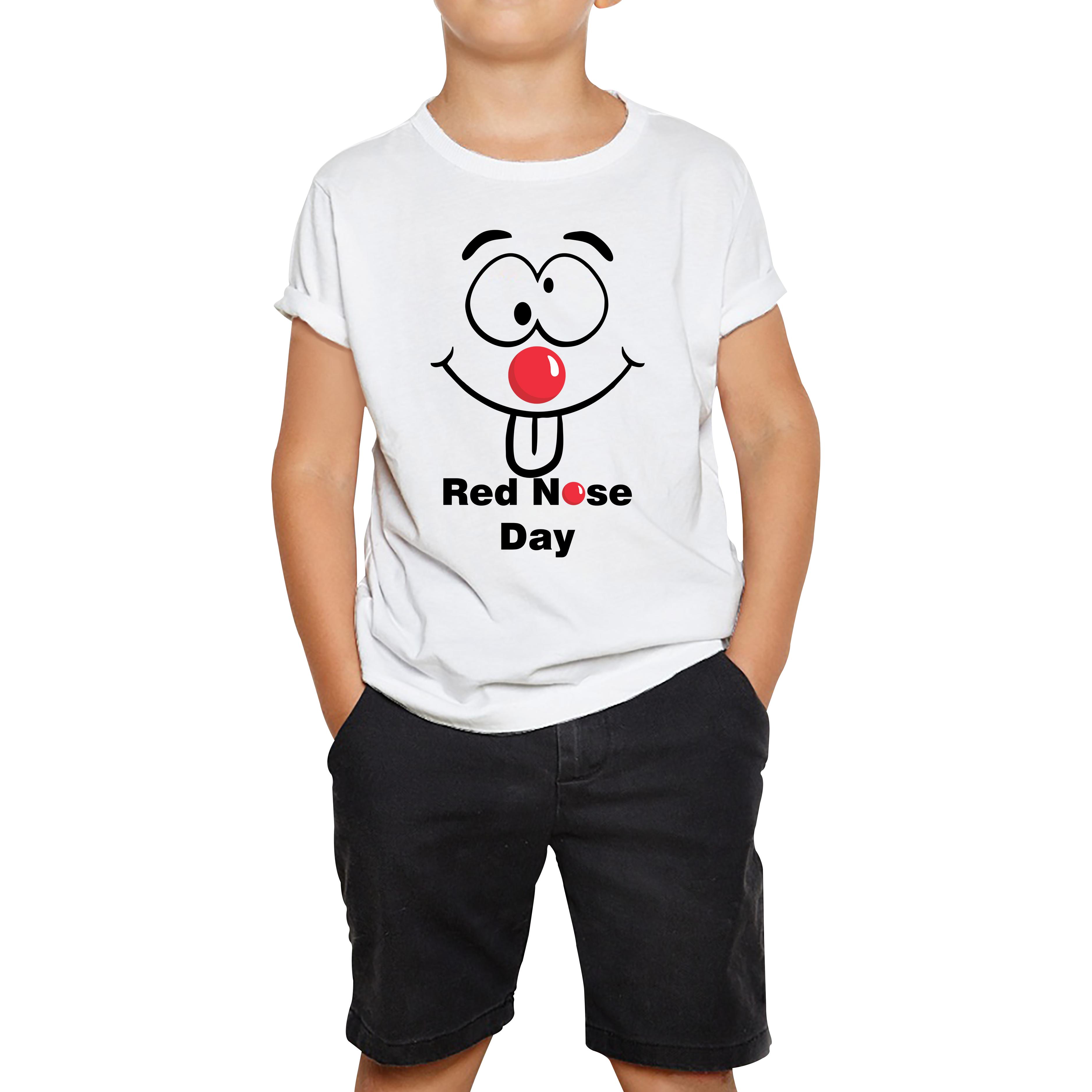 Funny Emoji Face Red Nose Day Kids T Shirt. 50% Goes To Charity 120