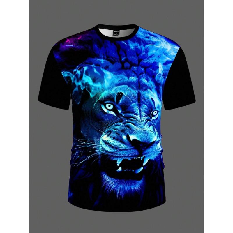 Letní tričko s kulatým výstřihem a 3D potiskem zvířecí hlavy, módní ležérní pánské tričko s krátkým rukávem