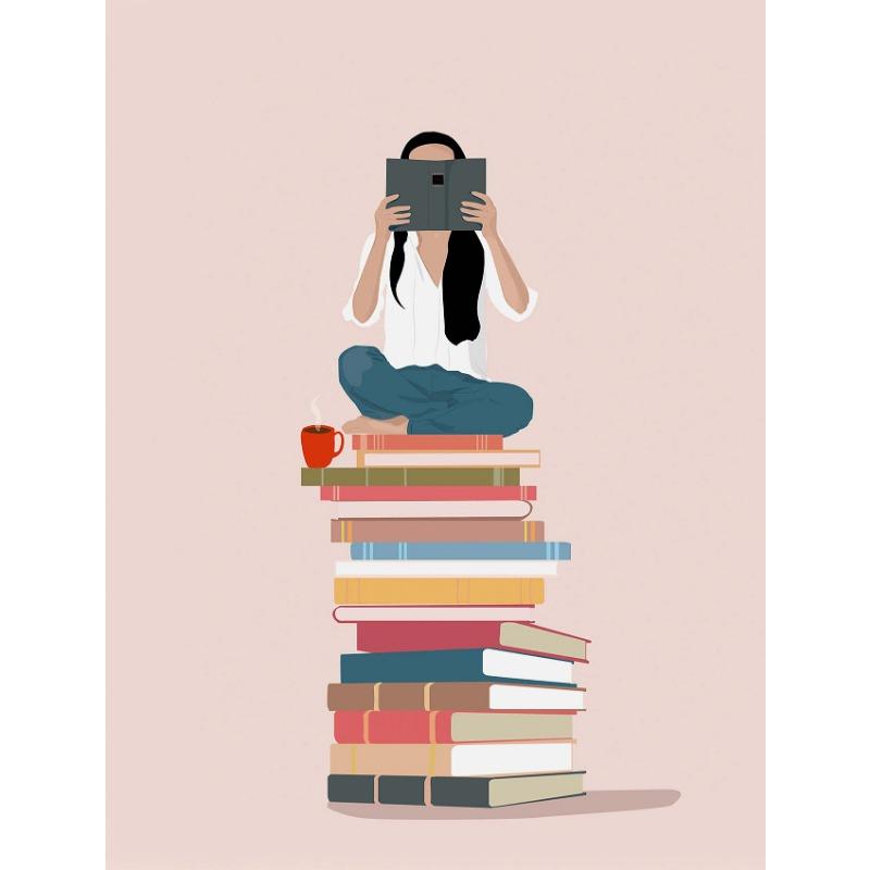 Minimalist Book Lover Girl Reading Beige Colors Nordic Poster Canvas Painting Wall Art Pictures Home Room Decor