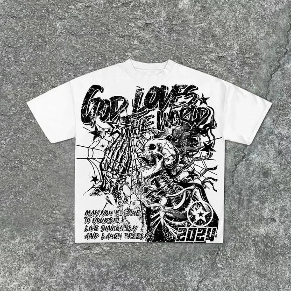 

Personalized Skull Graffiti Print Cotton T Shirts Fashionable Comfortable Breathable Round Neck Tshirt Outdoor Street Style Top 4XL
