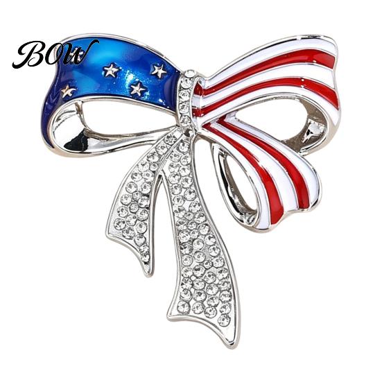 Electroplated Bow Pin Independence Day Brooch Pin, Patriotic Rhinestone Lapel Sweater Long-lasting Alloy Cardigan Coat Suit Jewelry