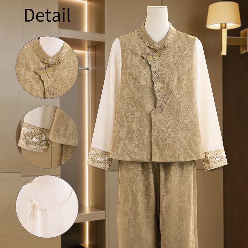 Elegant Butterfly Embroidered Summer Three-Piece Set for Women 4XL