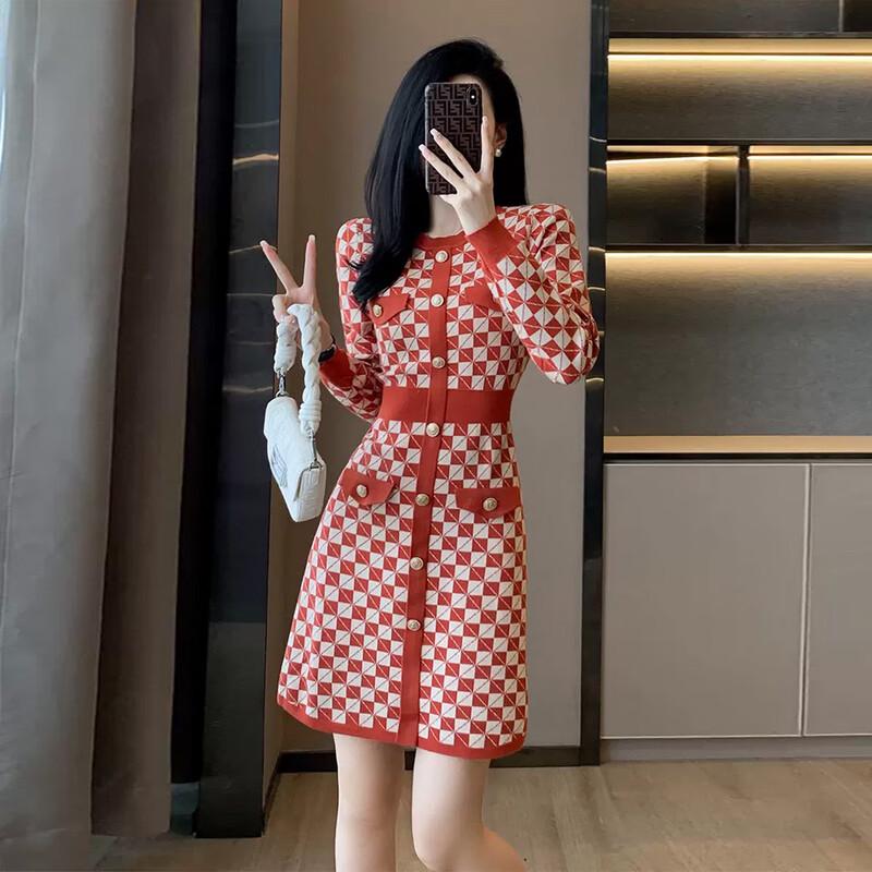 

JK&JS Осенне-зимнее облегающее трикотажное платье-свитер во французском стиле XL