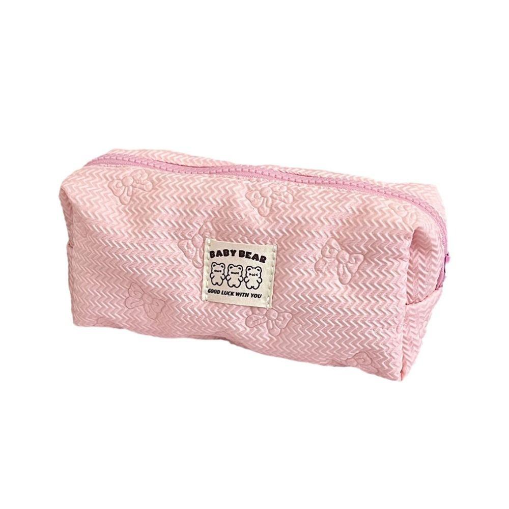 Cotton Quilted Bow Pencil Bags Floral INS Style Student Pen Pouch Large-Capacity Stationery Supplies