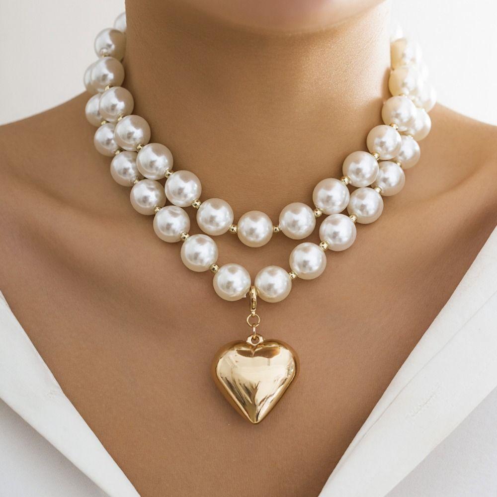 Vintage Big CCB Ball Heart Pendant Necklace INS Aesthetic Choker Hip Hop Party Jewelry Women Girl
