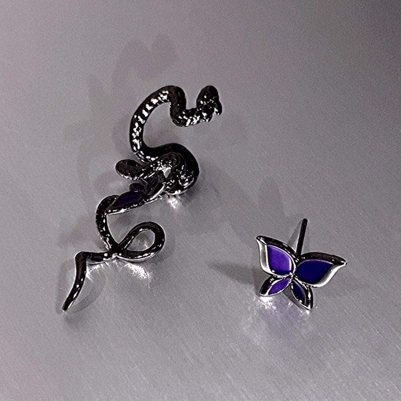 Exaggerated Asymmetric Snake Ear Cuff Clip Wrap Earring for Women Men Punk Cartilage Alloy Butterfly Earrings Jewelry Gifts