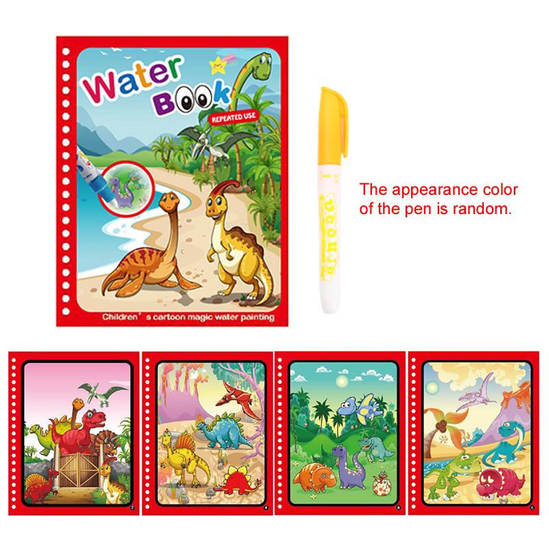 Water Drawing Book with Refillable Water Pen Reusable Magic Painting Drawing Board Cute Cartoon Pattern Gift for Boys Girls TMZ