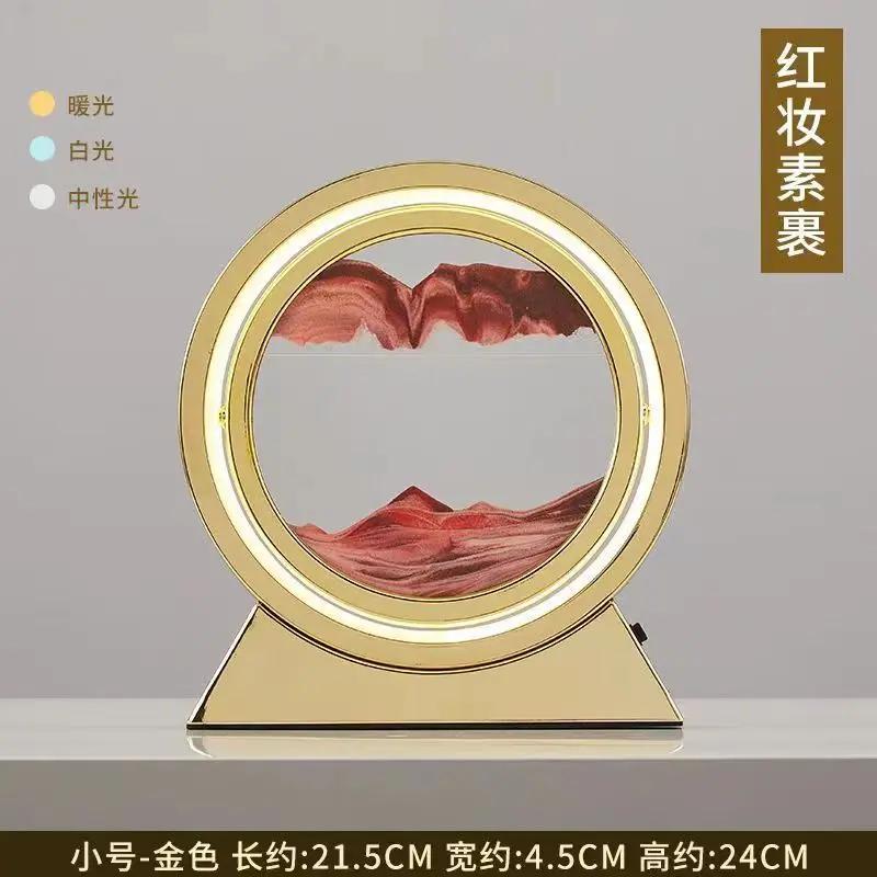LED Moving Sand Art Table Lamp, 3D Quicksand Night Light, Flowing Sandscape Hourglass Decor for Bedroom Office, Gift