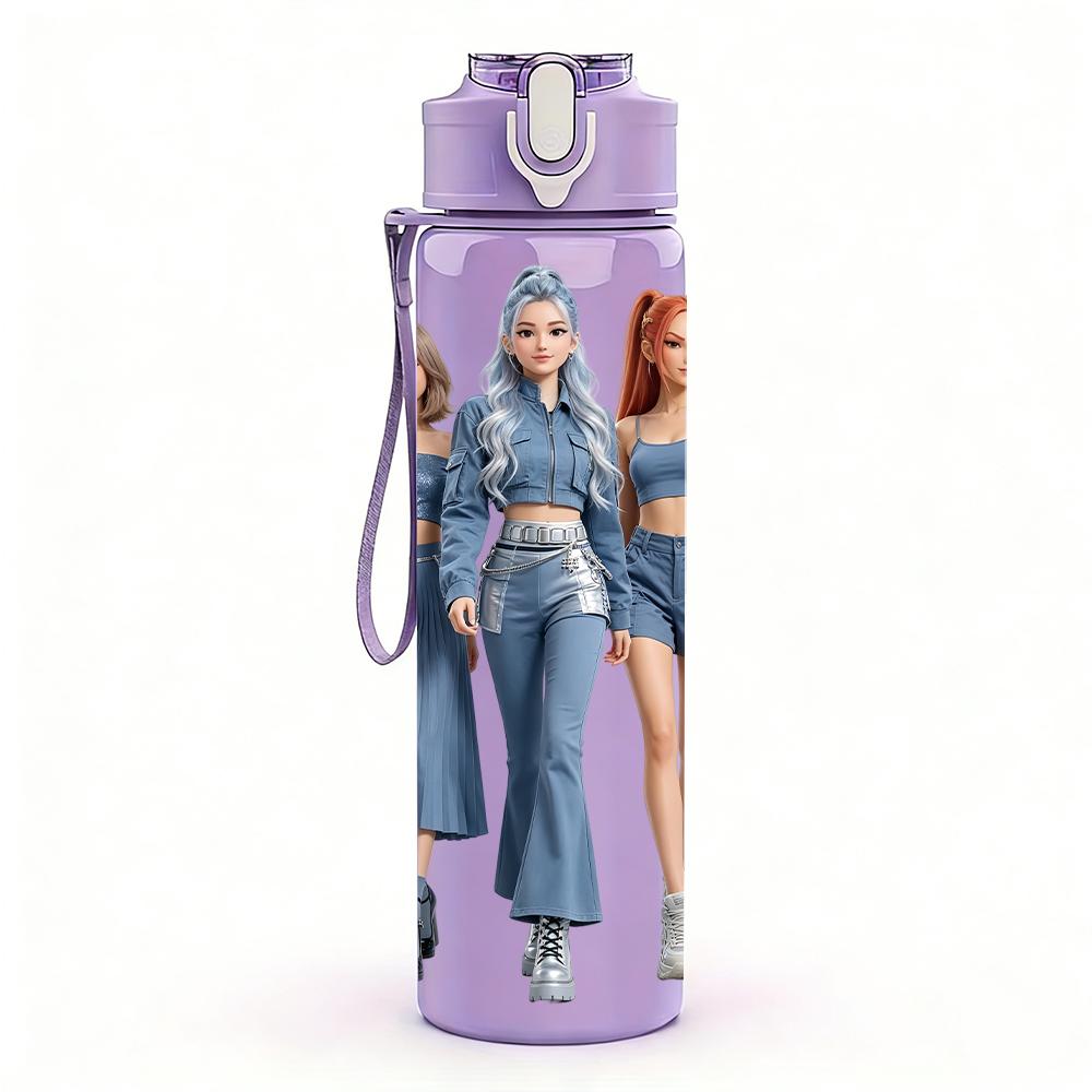 1PC Three Denim Outfit Ladies 750ml Color Plastic Sports Water Bottle Leakproof Flip Straw Lid Suitable for Sports Office Home Use