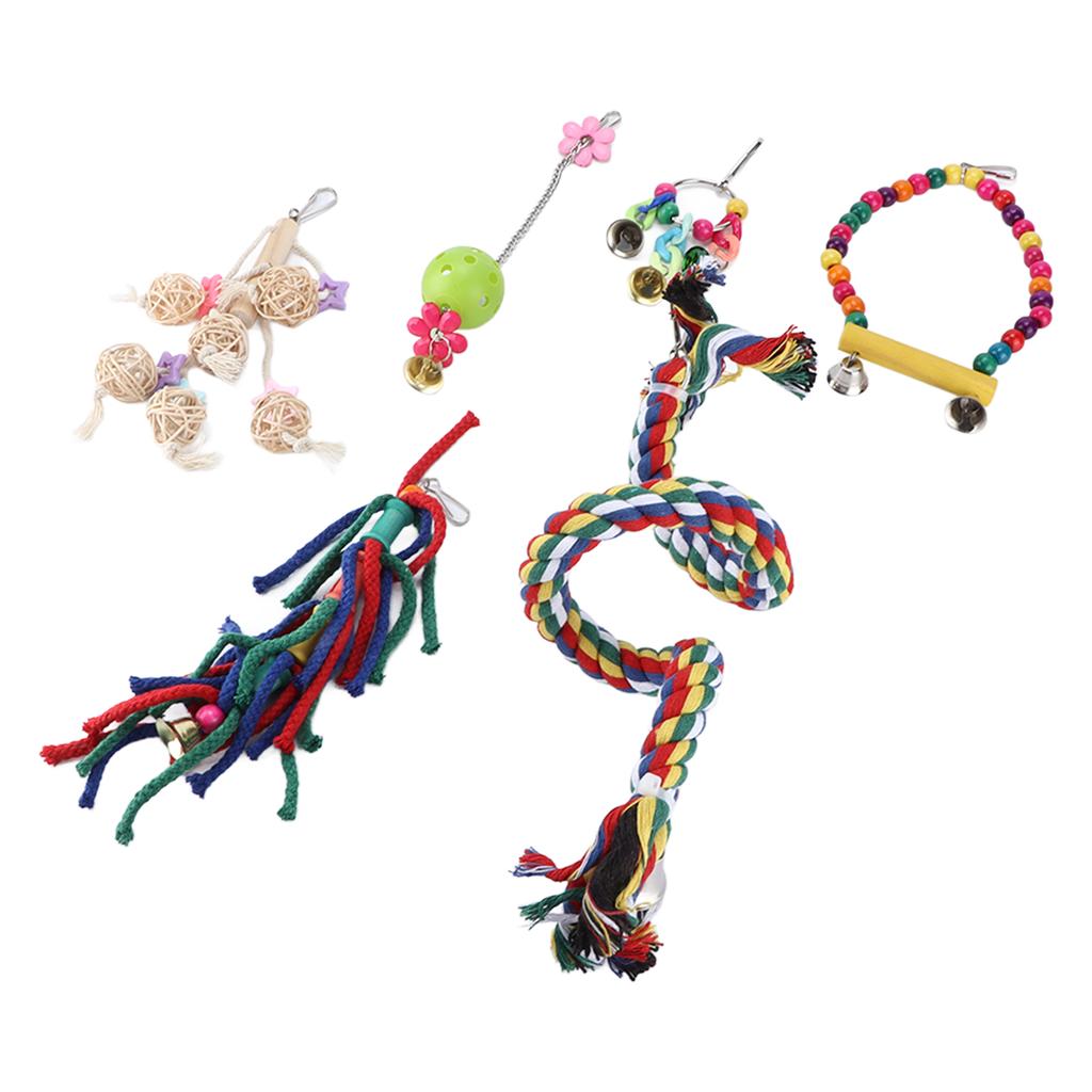 6pcs Small Bird Swing Toys Safe Multifunctional Parrots Chewing Hanging Toys for Parakeets Cockatiel Conure