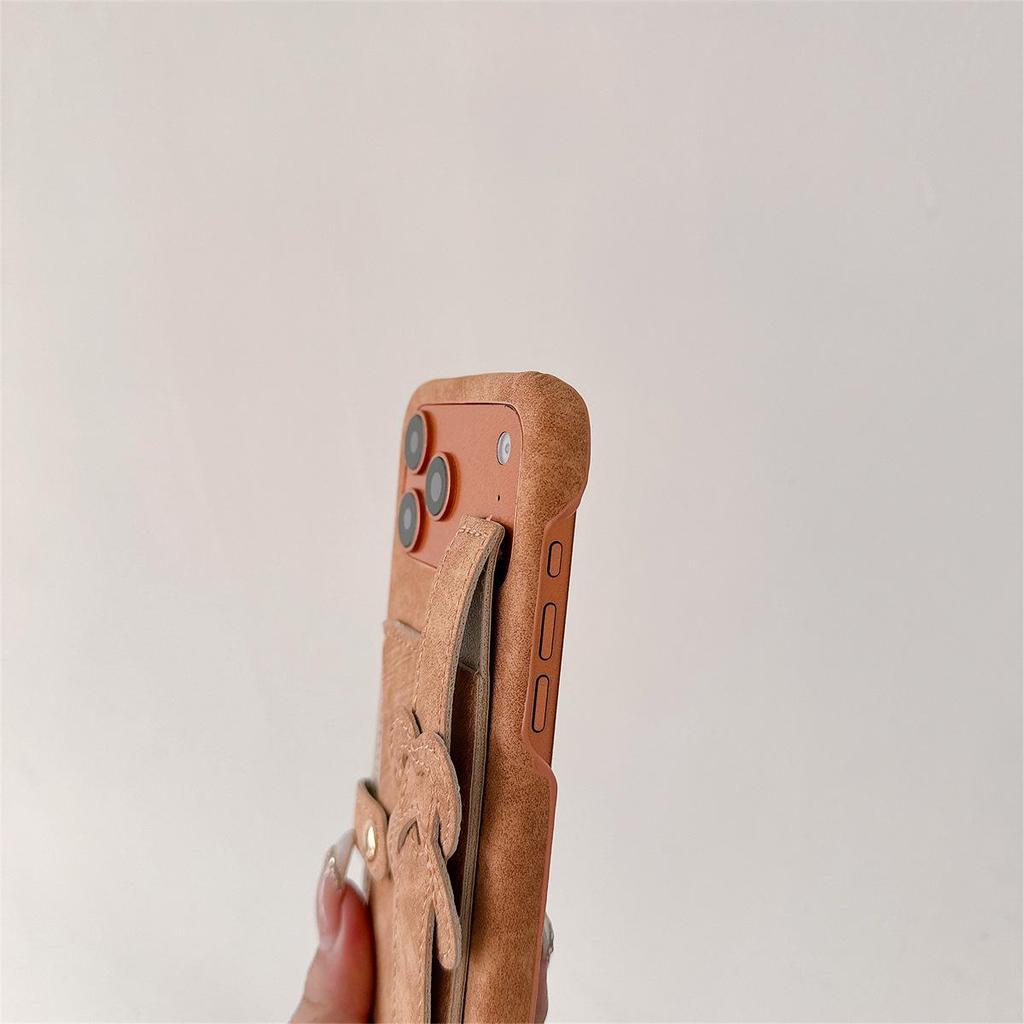 Retro Pattern Wrist Strap Card Holder Case for iPhone 14/13/12/11 & Apple 17/16/15 PROMAX