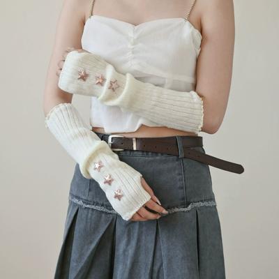 Guantes Y2K de Estrella para Mujeres Niñas Japonés Harajuku Dulce Lolita Mangas de Brazo Otoño Invierno Calentadores de Brazo Manoplas Tejidas Accesorios