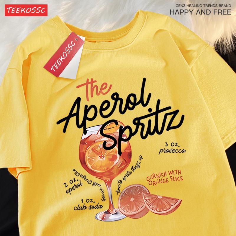 Iced Lemon Wine Beverage Print T Shirts Men Women Cute Crewneck Clothes Loose Summer T-Shirts Fashion Cotton Short Sleeve