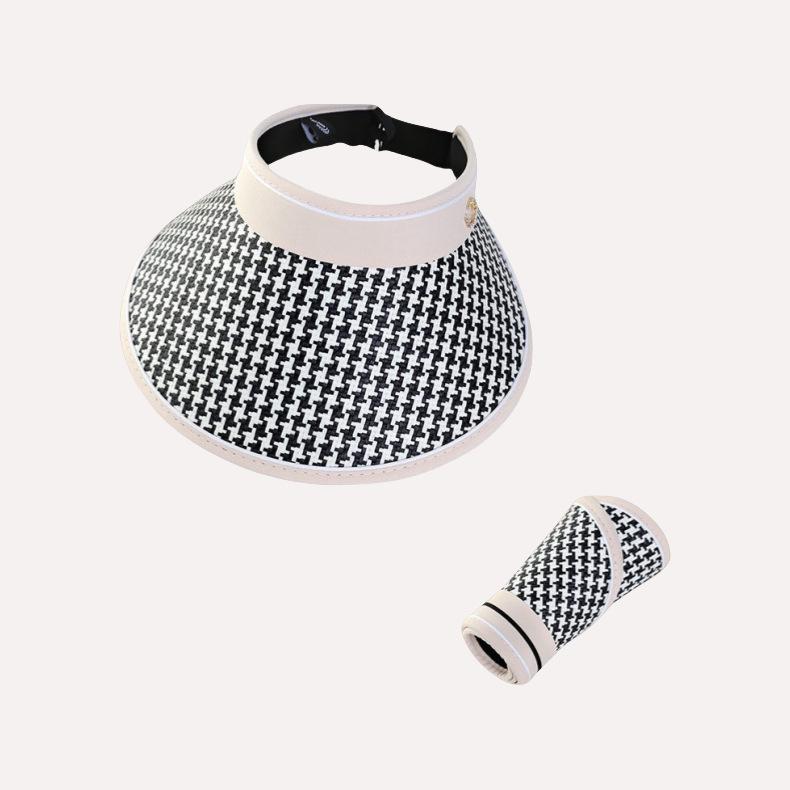 Big eaves vinyl sunscreen hat women's summer UV protection empty top hat riding beach straw shading sun hat