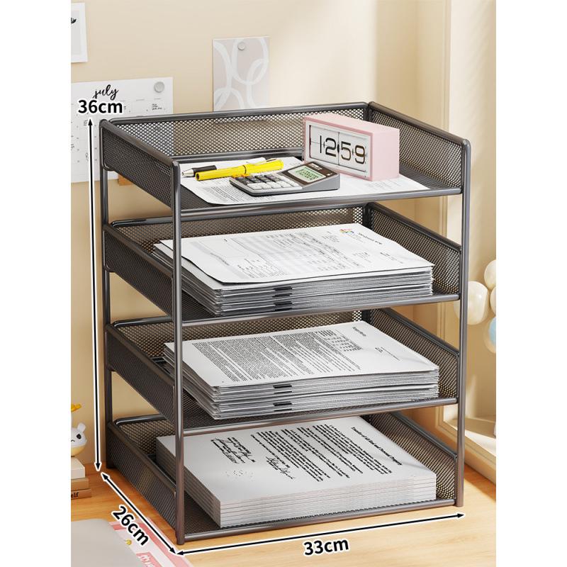 Desktop File Organizer Multi-Layer Storage Rack for Office Supplies and Books
