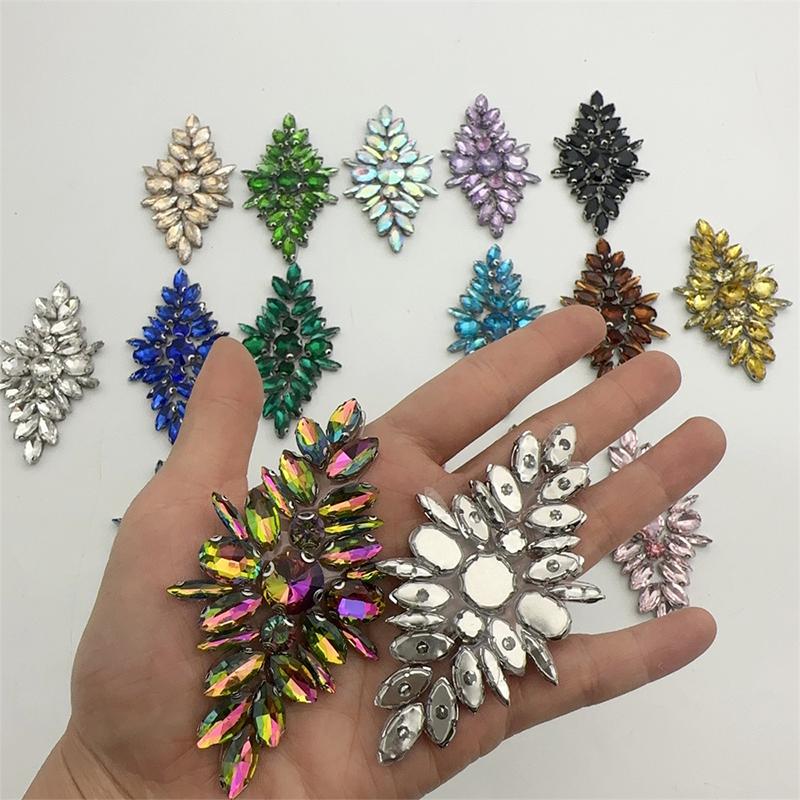 Iron On Rhinestone Floral Applique Handmade Glass Beaded Patch for Wedding Bridal Dress DIY Accessory